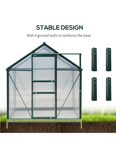 Outsunny 6 x 8ft Polycarbonate Greenhouse, Large Walk-In Green House with Slide Door and Window, Garden Plants Grow House with A