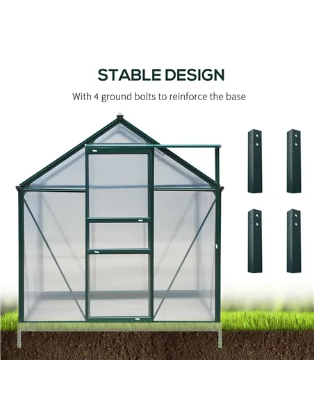 Outsunny 6 x 8ft Polycarbonate Greenhouse, Large Walk-In Green House with Slide Door and Window, Garden Plants Grow House with A