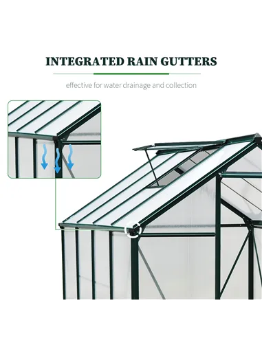 Outsunny 6 x 8ft Polycarbonate Greenhouse, Large Walk-In Green House with Slide Door and Window, Garden Plants Grow House with A