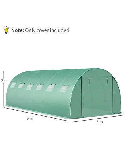 Outsunny 6 x 3 x 2m Greenhouse Replacement Cover ONLY Winter Garden Plant PE Cover for Tunnel Walk-in Greenhouse with Roll-up Wi