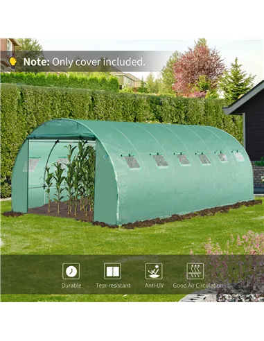 Outsunny 6 x 3 x 2m Greenhouse Replacement Cover ONLY Winter Garden Plant PE Cover for Tunnel Walk-in Greenhouse with Roll-up Wi