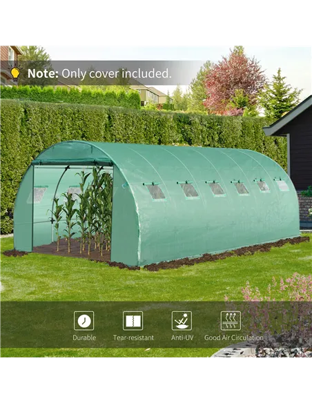 Outsunny 6 x 3 x 2m Greenhouse Replacement Cover ONLY Winter Garden Plant PE Cover for Tunnel Walk-in Greenhouse with Roll-up Wi