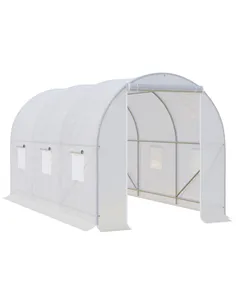 Outsunny 3.5 x 2 x 2 m Polytunnel Greenhouse, Walk-in Green House for Garden with Mesh Windows, Galvanised Steel Frame, White