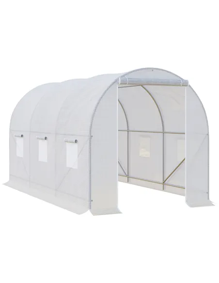 Outsunny 3.5 x 2 x 2 m Polytunnel Greenhouse, Walk-in Green House for Garden with Mesh Windows, Galvanised Steel Frame, White