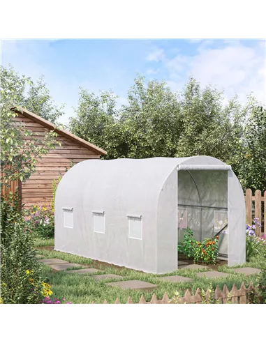 Outsunny 3.5 x 2 x 2 m Polytunnel Greenhouse, Walk-in Green House for Garden with Mesh Windows, Galvanised Steel Frame, White