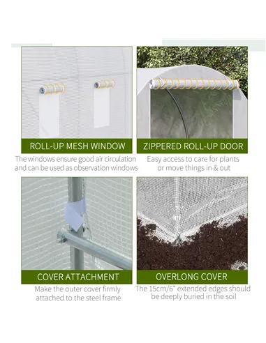 Outsunny 3.5 x 2 x 2 m Polytunnel Greenhouse, Walk-in Green House for Garden with Mesh Windows, Galvanised Steel Frame, White