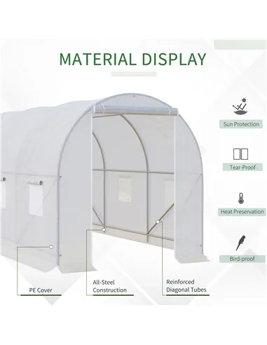 Outsunny 3.5 x 2 x 2 m Polytunnel Greenhouse, Walk-in Green House for Garden with Mesh Windows, Galvanised Steel Frame, White