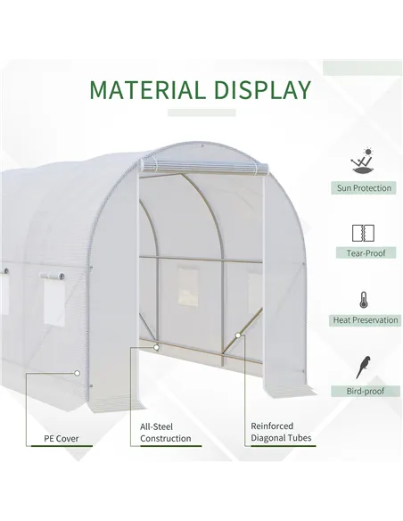 Outsunny 3.5 x 2 x 2 m Polytunnel Greenhouse, Walk-in Green House for Garden with Mesh Windows, Galvanised Steel Frame, White