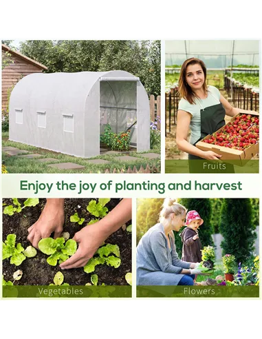 Outsunny 3.5 x 2 x 2 m Polytunnel Greenhouse, Walk-in Green House for Garden with Mesh Windows, Galvanised Steel Frame, White