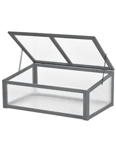 Outsunny Wooden Cold Frame, Small Polycarbonate Greenhouse for Plants with Openable & Tilted Top Cover, Grey, 100 x 65 x 40cm