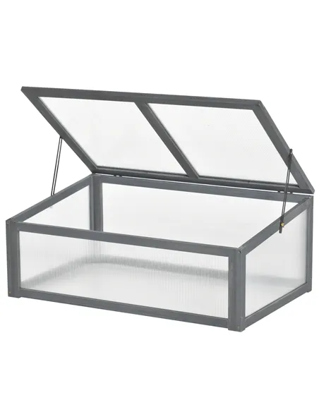 Outsunny Wooden Cold Frame, Small Polycarbonate Greenhouse for Plants with Openable & Tilted Top Cover, Grey, 100 x 65 x 40cm