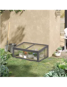 Outsunny Wooden Cold Frame, Small Polycarbonate Greenhouse for Plants with Openable & Tilted Top Cover, Grey, 100 x 65 x 40cm 2