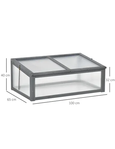 Outsunny Wooden Cold Frame, Small Polycarbonate Greenhouse for Plants with Openable & Tilted Top Cover, Grey, 100 x 65 x 40cm