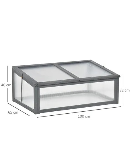 Outsunny Wooden Cold Frame, Small Polycarbonate Greenhouse for Plants with Openable & Tilted Top Cover, Grey, 100 x 65 x 40cm