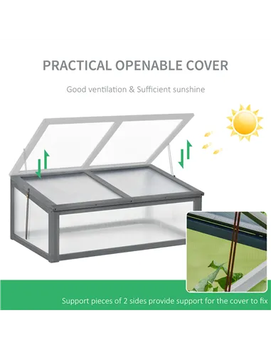 Outsunny Wooden Cold Frame, Small Polycarbonate Greenhouse for Plants with Openable & Tilted Top Cover, Grey, 100 x 65 x 40cm