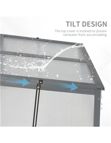 Outsunny Wooden Cold Frame, Small Polycarbonate Greenhouse for Plants with Openable & Tilted Top Cover, Grey, 100 x 65 x 40cm