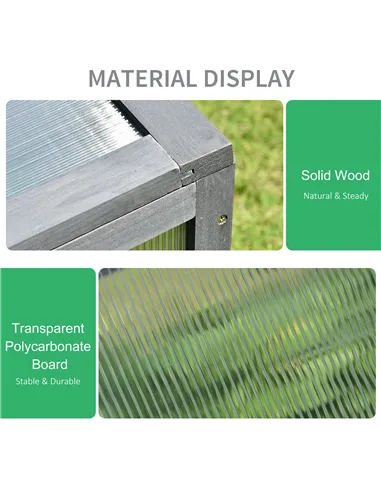 Outsunny Wooden Cold Frame, Small Polycarbonate Greenhouse for Plants with Openable & Tilted Top Cover, Grey, 100 x 65 x 40cm