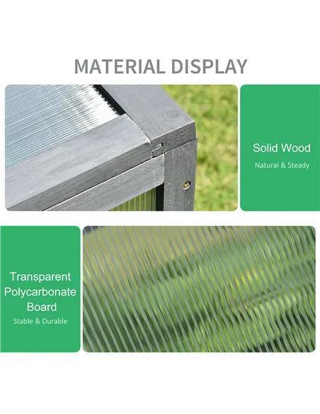 Outsunny Wooden Cold Frame, Small Polycarbonate Greenhouse for Plants with Openable & Tilted Top Cover, Grey, 100 x 65 x 40cm