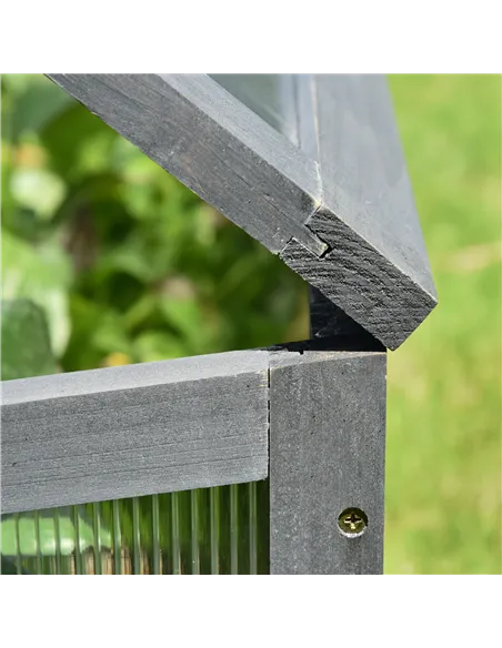 Outsunny Wooden Cold Frame, Small Polycarbonate Greenhouse for Plants with Openable & Tilted Top Cover, Grey, 100 x 65 x 40cm