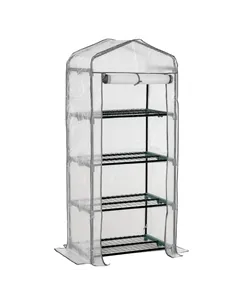 Outsunny 4 Tiers Mini Portable Greenhouse Compact Plant Grow Shed Metal Frame PE Cover 160H x 70L x 50Wcm