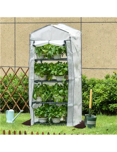 Outsunny 4 Tiers Mini Portable Greenhouse Compact Plant Grow Shed Metal Frame PE Cover 160H x 70L x 50Wcm