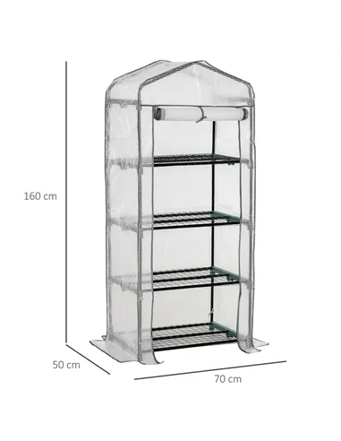 Outsunny 4 Tiers Mini Portable Greenhouse Compact Plant Grow Shed Metal Frame PE Cover 160H x 70L x 50Wcm