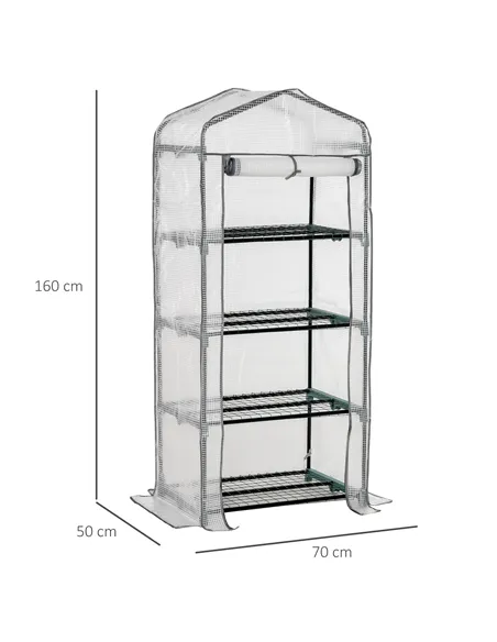 Outsunny 4 Tiers Mini Portable Greenhouse Compact Plant Grow Shed Metal Frame PE Cover 160H x 70L x 50Wcm
