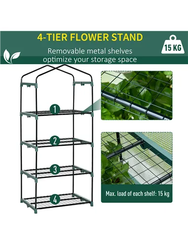 Outsunny 4 Tiers Mini Portable Greenhouse Compact Plant Grow Shed Metal Frame PE Cover 160H x 70L x 50Wcm