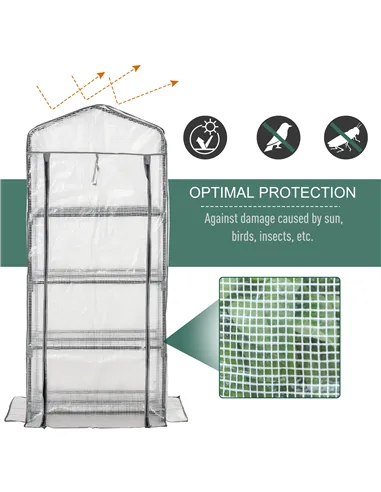 Outsunny 4 Tiers Mini Portable Greenhouse Compact Plant Grow Shed Metal Frame PE Cover 160H x 70L x 50Wcm