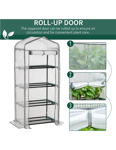 Outsunny 4 Tiers Mini Portable Greenhouse Compact Plant Grow Shed Metal Frame PE Cover 160H x 70L x 50Wcm