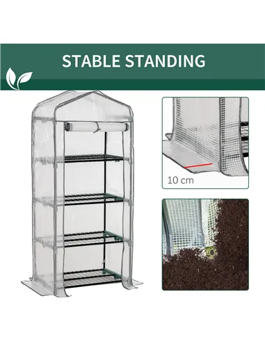 Outsunny 4 Tiers Mini Portable Greenhouse Compact Plant Grow Shed Metal Frame PE Cover 160H x 70L x 50Wcm
