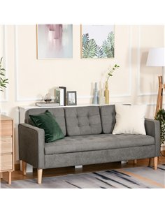HOMCOM Modern 3 Seater Sofa with Hidden Storage, 169cm Tufted Cotton Couch with Wood Legs, Compact Sofa for Living Room, Grey 2