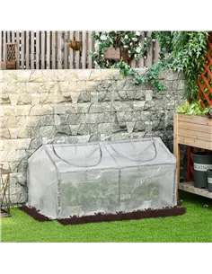 Outsunny Mini Greenhouse Portable Flower Planter Tomato Vegetable House for Garden Backyard with Zipper 120 x 60 x 60 cm, White 2