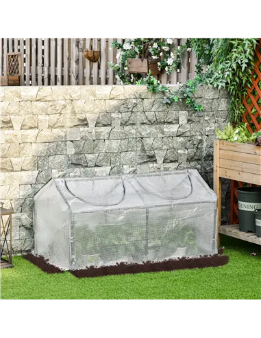Outsunny Mini Greenhouse Portable Flower Planter Tomato Vegetable House for Garden Backyard with Zipper 120 x 60 x 60 cm, White