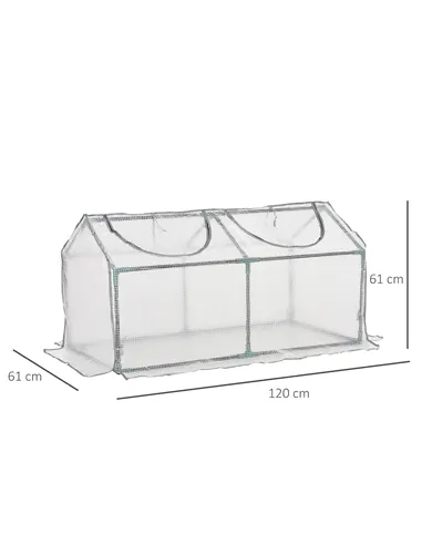 Outsunny Mini Greenhouse Portable Flower Planter Tomato Vegetable House for Garden Backyard with Zipper 120 x 60 x 60 cm, White
