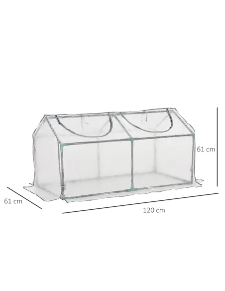 Outsunny Mini Greenhouse Portable Flower Planter Tomato Vegetable House for Garden Backyard with Zipper 120 x 60 x 60 cm, White