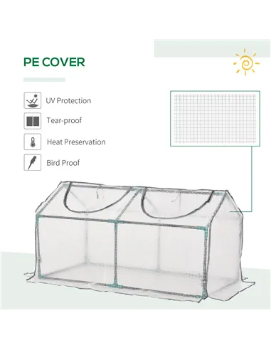 Outsunny Mini Greenhouse Portable Flower Planter Tomato Vegetable House for Garden Backyard with Zipper 120 x 60 x 60 cm, White