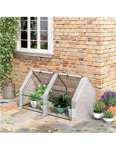 Outsunny Mini Small Greenhouse with Steel Frame & PE Cover & Zipped Window Poly tunnel Steeple for Plants Vegetables, 180 x 90 x