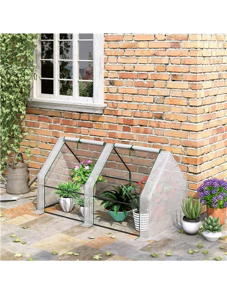 Outsunny Mini Small Greenhouse with Steel Frame & PE Cover & Zipped Window Poly tunnel Steeple for Plants Vegetables, 180 x 90 x