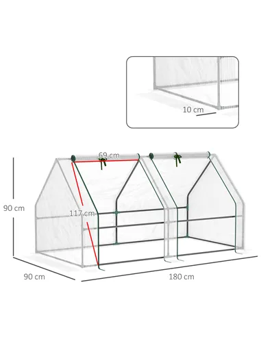 Outsunny Mini Small Greenhouse with Steel Frame & PE Cover & Zipped Window Poly tunnel Steeple for Plants Vegetables, 180 x 90 x
