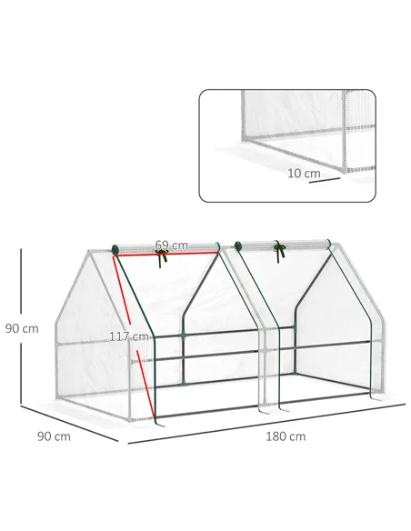Outsunny Mini Small Greenhouse with Steel Frame & PE Cover & Zipped Window Poly tunnel Steeple for Plants Vegetables, 180 x 90 x