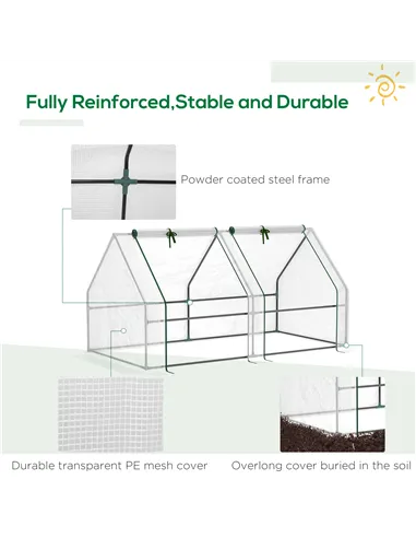 Outsunny Mini Small Greenhouse with Steel Frame & PE Cover & Zipped Window Poly tunnel Steeple for Plants Vegetables, 180 x 90 x