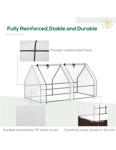 Outsunny Mini Small Greenhouse with Steel Frame & PE Cover & Zipped Window Poly tunnel Steeple for Plants Vegetables, 180 x 90 x
