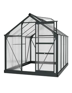 Outsunny 6 x 8ft Polycarbonate Greenhouse, Large Walk-In Green House with Slide Door and Window, Garden Plants Grow House with A