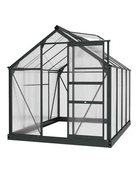 Outsunny 6 x 8ft Polycarbonate Greenhouse, Large Walk-In Green House with Slide Door and Window, Garden Plants Grow House with A