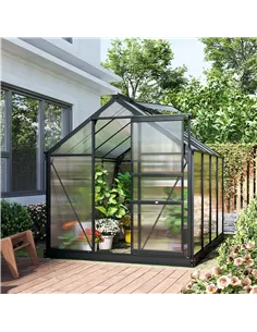 Outsunny 6 x 8ft Polycarbonate Greenhouse, Large Walk-In Green House with Slide Door and Window, Garden Plants Grow House with A 2