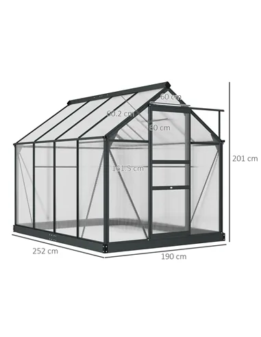 Outsunny 6 x 8ft Polycarbonate Greenhouse, Large Walk-In Green House with Slide Door and Window, Garden Plants Grow House with A