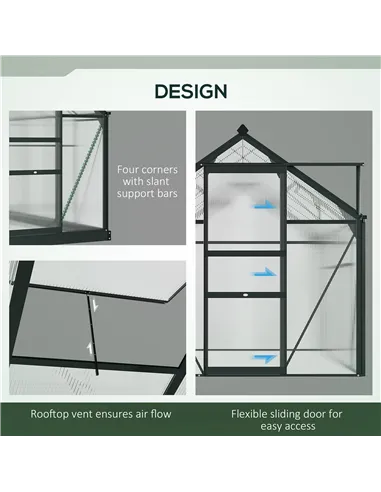 Outsunny 6 x 8ft Polycarbonate Greenhouse, Large Walk-In Green House with Slide Door and Window, Garden Plants Grow House with A