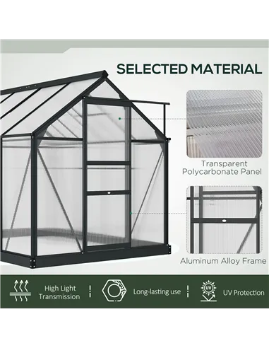 Outsunny 6 x 8ft Polycarbonate Greenhouse, Large Walk-In Green House with Slide Door and Window, Garden Plants Grow House with A