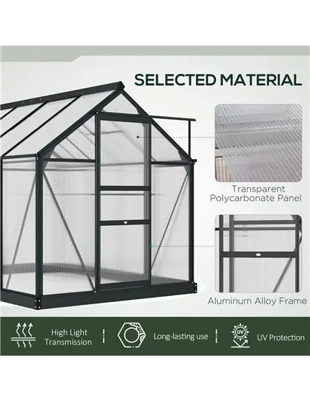 Outsunny 6 x 8ft Polycarbonate Greenhouse, Large Walk-In Green House with Slide Door and Window, Garden Plants Grow House with A